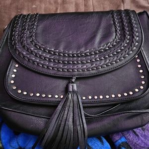 Antik Kraft Vegan Leather Black Studded Saddle Bag